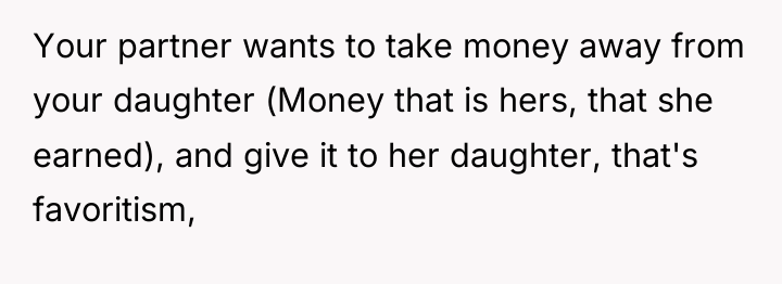 Your partner wants to take money away from your daughter...
