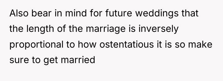 Also bear in mind for future weddings that the length...