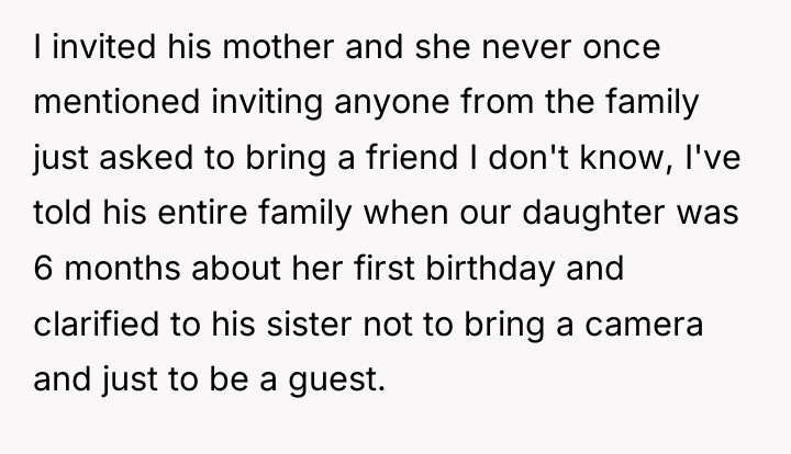 I invited his mother and she never once mentioned inviting...