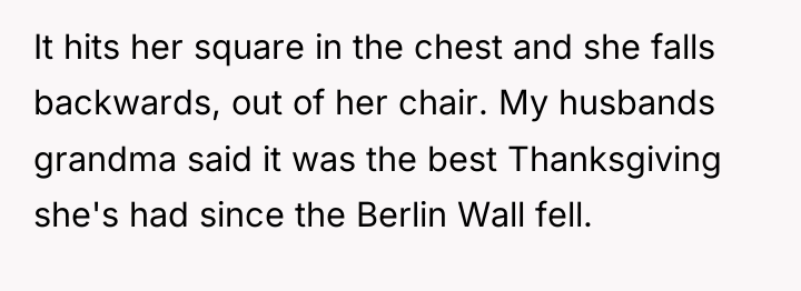 It hits her square in the chest and she falls...