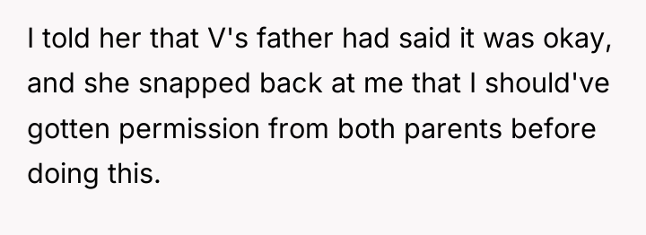 I told her that V's father had said it was...