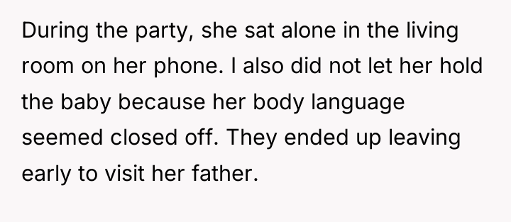 During the party, she sat alone in the living room...