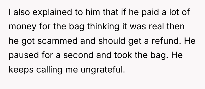 I also explained to him that if he paid a...