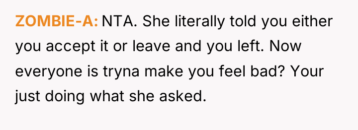 ZOMBIE-A NTA. She literally told you either you accept it...
