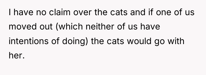 I have no claim over the cats and if one...