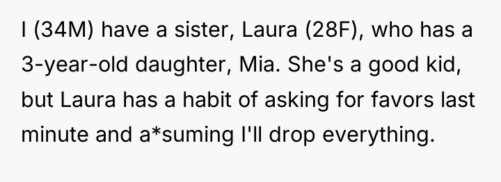 I (34M) have a sister, Laura (28F), who has a...