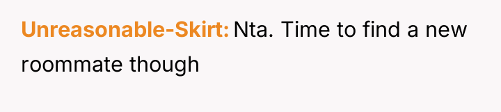 Unreasonable-Skirt Nta. Time to find a new roommate though