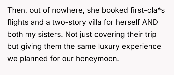 Then, out of nowhere, she booked first-cla*s flights and a...