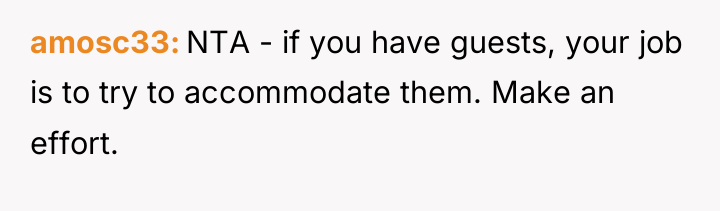 amosc33 NTA - if you have guests, your job is...
