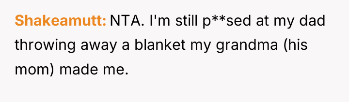 Shakeamutt NTA. I'm still p**sed at my dad throwing away...