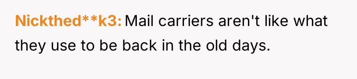 Nickthed**k3 Mail carriers aren't like what they use to be...