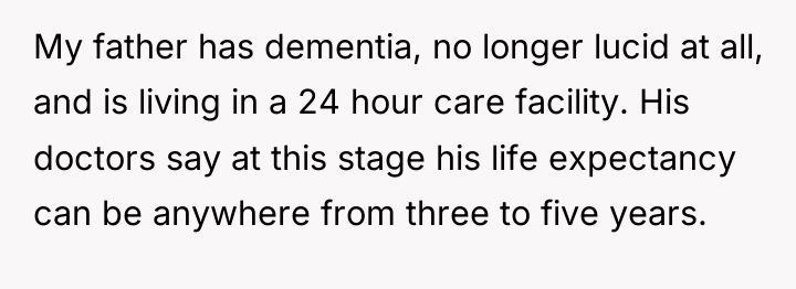 My father has dementia, no longer lucid at all, and...
