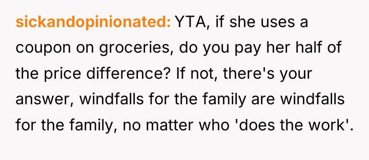 sickandopinionated YTA, if she uses a coupon on groceries, do...
