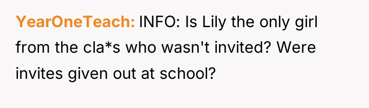 YearOneTeach INFO: Is Lily the only girl from the cla*s...