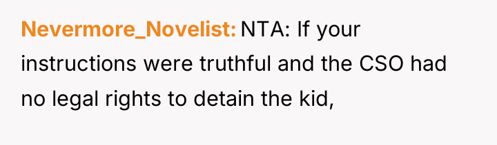 Nevermore_Novelist NTA: If your instructions were truthful and the CSO...
