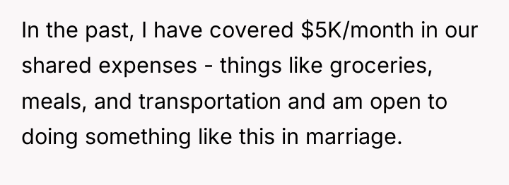 In the past, I have covered $5K/month in our shared...