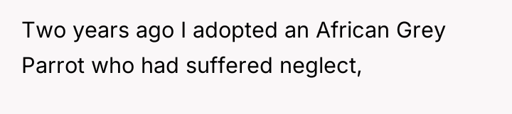 Two years ago I adopted an African Grey Parrot who...