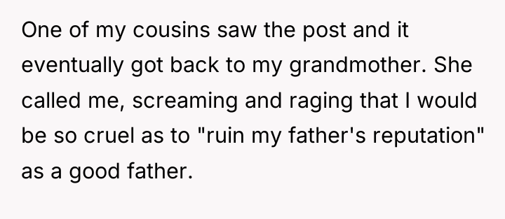 One of my cousins saw the post and it eventually...