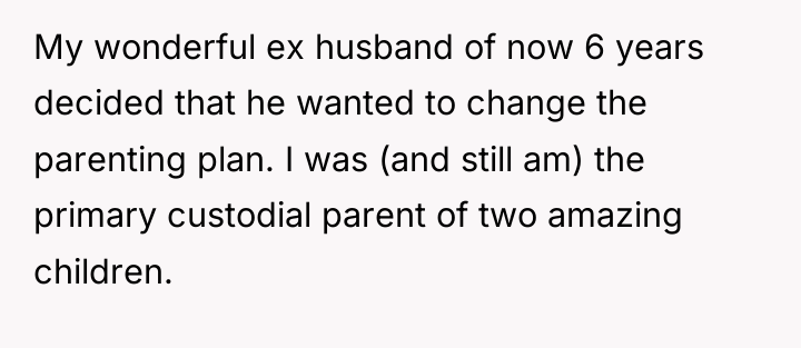 My wonderful ex husband of now 6 years decided that...