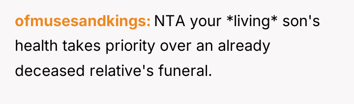 ofmusesandkings NTA your *living* son's health takes priority over an...