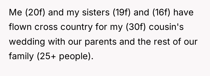 Me (20f) and my sisters (19f) and (16f) have flown...