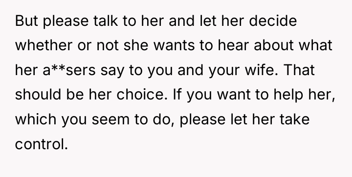 But please talk to her and let her decide whether...