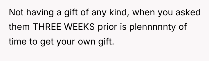 Not having a gift of any kind, when you asked...