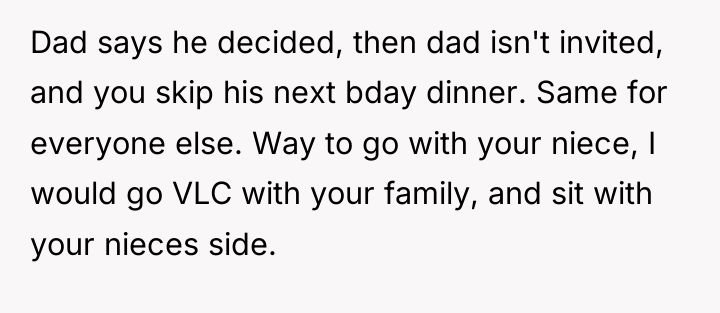 Dad says he decided, then dad isn't invited, and you...