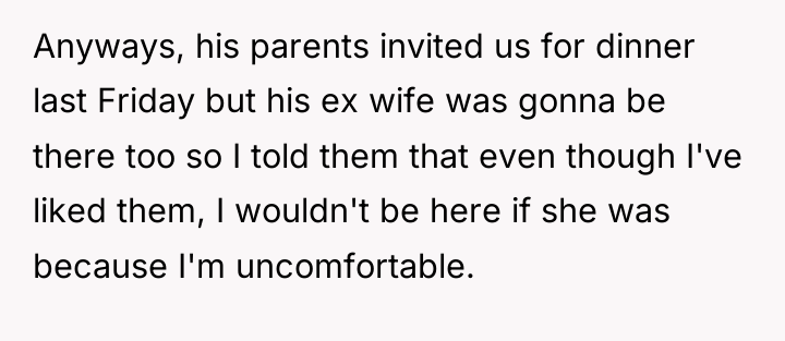 Anyways, his parents invited us for dinner last Friday but...