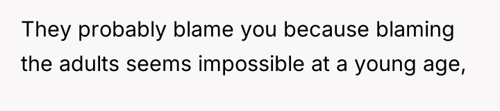They probably blame you because blaming the adults seems impossible...