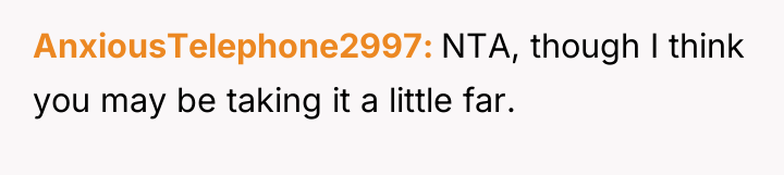 AnxiousTelephone2997 NTA, though I think you may be taking it...