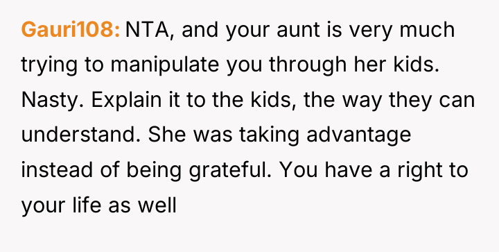 Gauri108 NTA, and your aunt is very much trying to...
