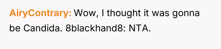 AiryContrary Wow, I thought it was gonna be Candida. 8blackhand8:...