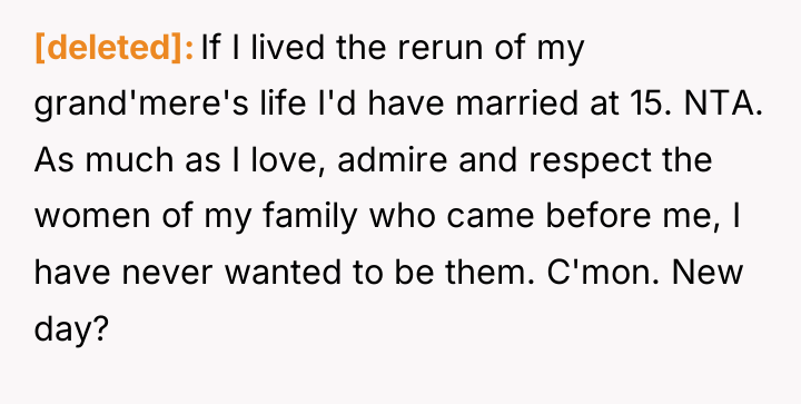 [deleted] If I lived the rerun of my grand'mere's life...