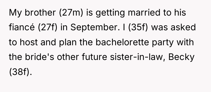 My brother (27m) is getting married to his fiancé (27f)...