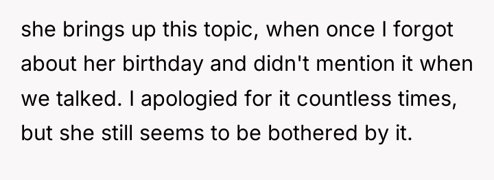 she brings up this topic, when once I forgot about...