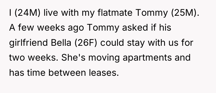 I (24M) live with my flatmate Tommy (25M). A few...
