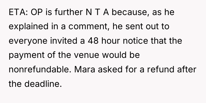 ETA: OP is further N T A because, as he...