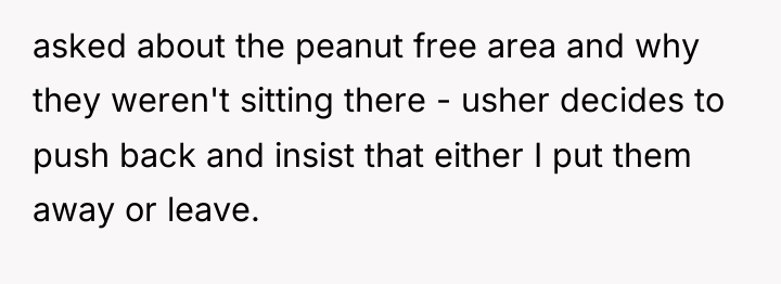 asked about the peanut free area and why they weren't...