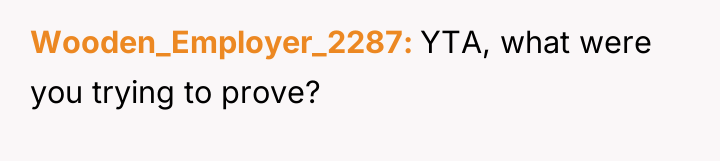 Wooden_Employer_2287 YTA, what were you trying to prove?
