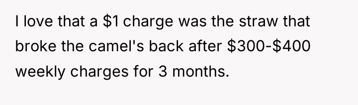 I love that a $1 charge was the straw that...