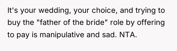 It's your wedding, your choice, and trying to buy the...