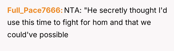 Full_Pace7666 NTA: "He secretly thought I'd use this time to...