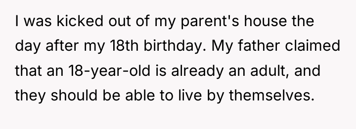 I was kicked out of my parent's house the day...