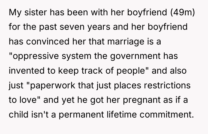 My sister has been with her boyfriend (49m) for the...