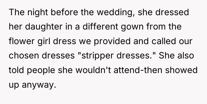 The night before the wedding, she dressed her daughter in...