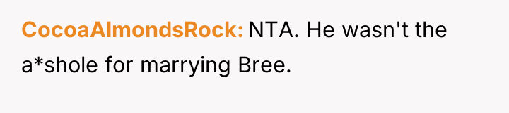 CocoaAlmondsRock NTA. He wasn't the a*shole for marrying Bree.