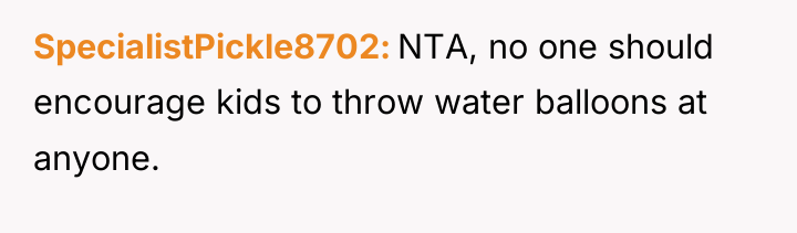 SpecialistPickle8702 NTA, no one should encourage kids to throw water...
