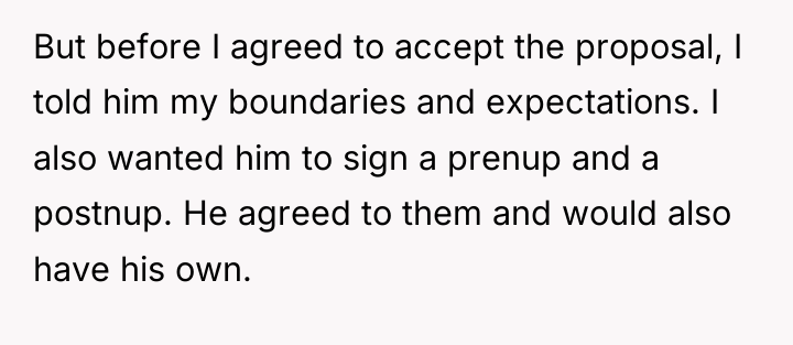 But before I agreed to accept the proposal, I told...