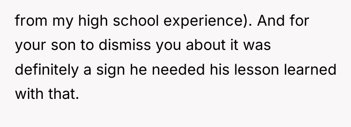 from my high school experience). And for your son to...